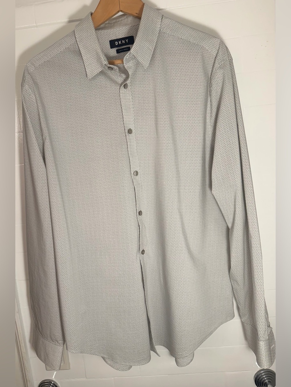 DKNY Slim Fit Stretch Geometric Print Dress Shirt XL 17-17.5 34/35